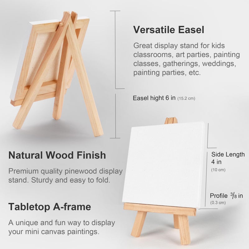 AUREUO Mini Canvas and Easel Set - 4x4 Inch/ 12 Pack - 2/5 Inch Profile Small Square Canvas with Display Stand - Art Gift Set Bulk Pack Canvases for Acrylic Painting & Craft - Image 2